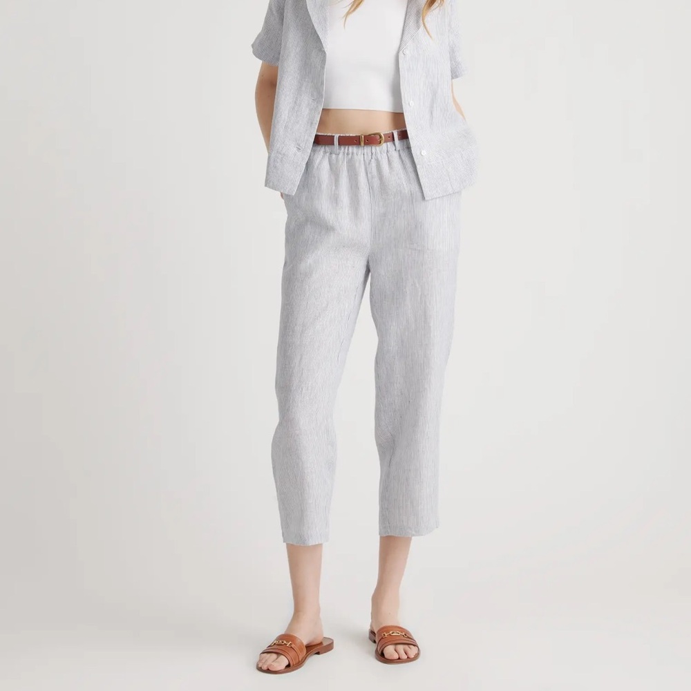 Quince Light Gray Pinstripe Straight-Leg Crop Pants